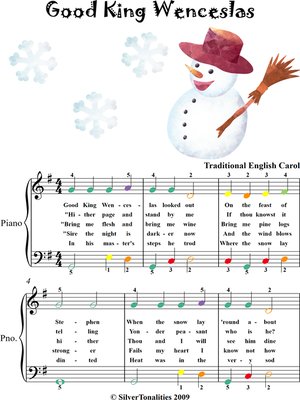 cover image of Good King Wenceslas Easy Piano Sheet Music with Colored Notes